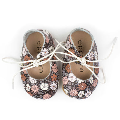 Black Floral - Lace-Up Mary Jane - Soft Sole