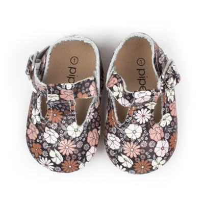 Black Floral - T-Strap Mary Jane - Soft Sole